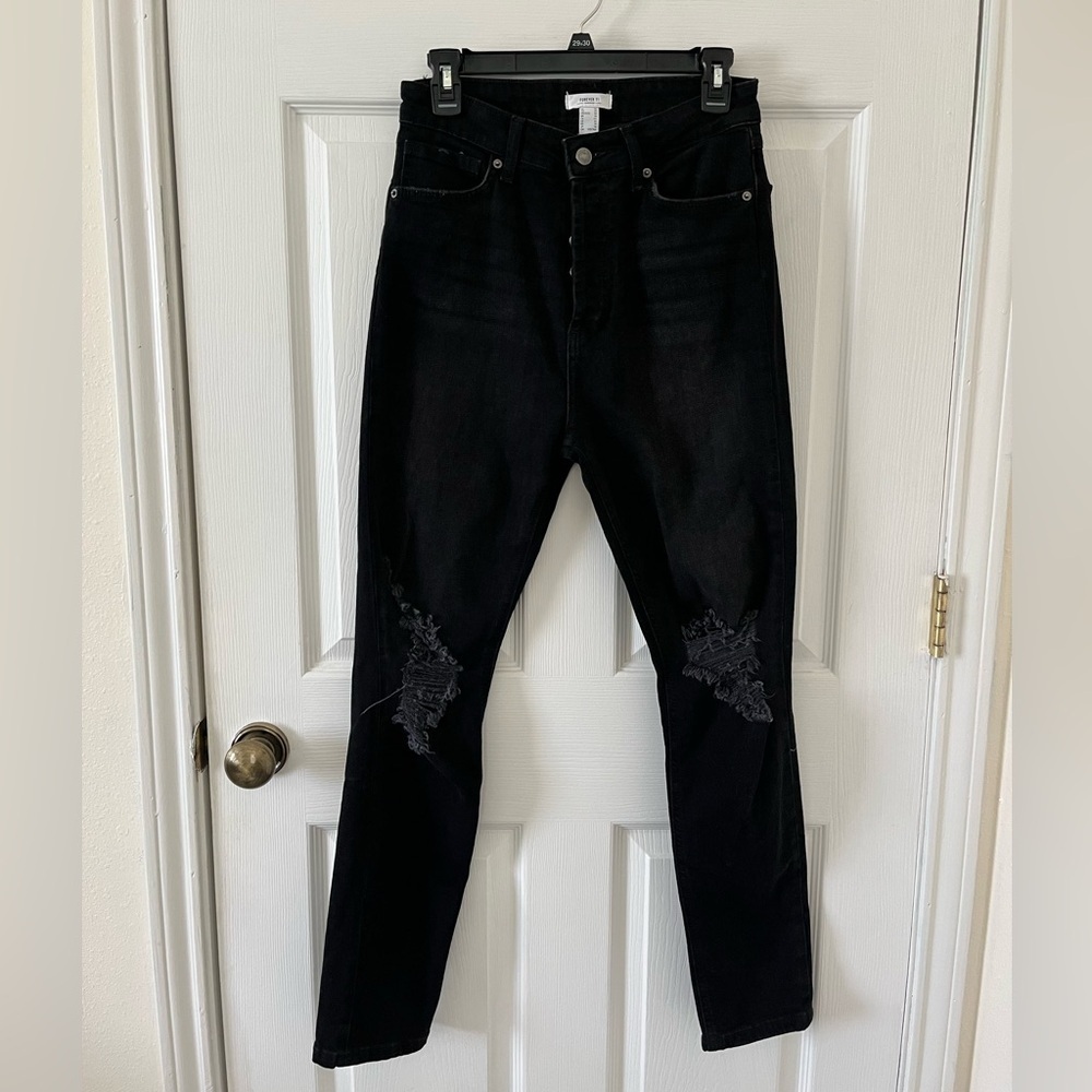 Forever 21 Black Ripped Skinny Jeans